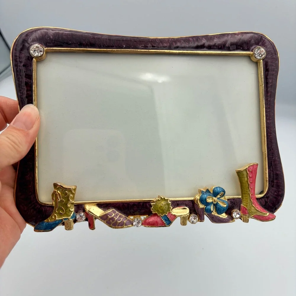 Nicole Miller Purple Enamel Shoe Picture Frame 4x6 Gold Tone Rhinestone Heels